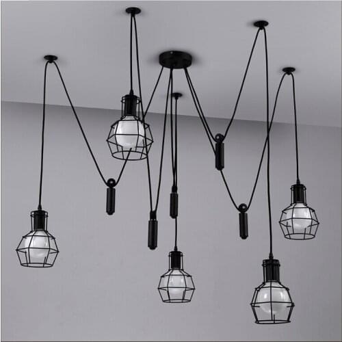 American Country Retro Loft Iron Pendant Light Pulley Cage Industrial Art Kitchen Dining Room Hanging Lighting Lamp Ing