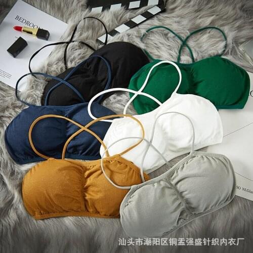 2019 Spring Back Wrapped Chest Strapless Anti Emptied Back Cross-Seamless Cotton Girls Small Strap Underwear