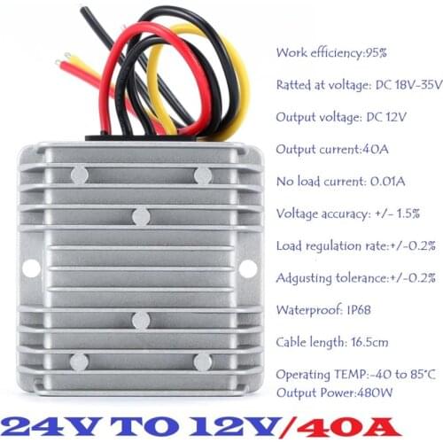 DC/DC Converter Regulator Reducer 24V Step Down to 12V 40A 480W Waterproof Voltage Convert Power SupplyTransformer Volt Module