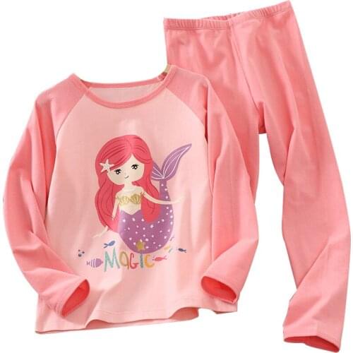 Long Johns Girls Autumn Long Sleeve Pajamas Cotton Warm Winter Girl Homewear Cute Pink Cartoon Toddler Pajama Kids Underwear