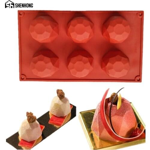 SHENHONG Diamond Shaped Art Mousse Chocolate 3D Mold Silicone Cake Mould Bakeware Dessert Moule Baking Pastry 6 Holes Pan