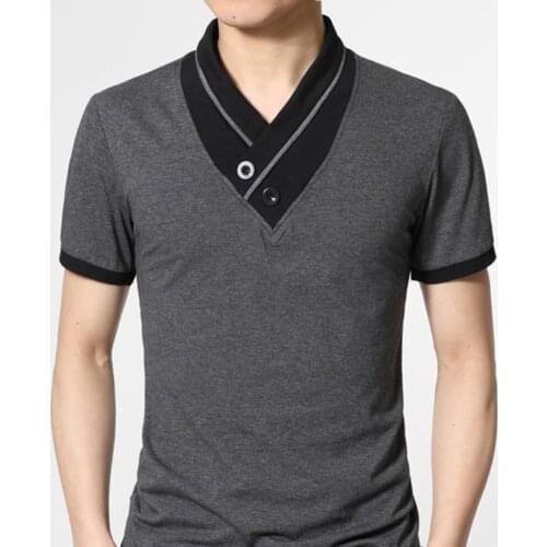 New Fashion Men T-shirt Men Patchwork V-Neck Short Sleeve T-Shirt Summer Casual Male Solid Color Slim Blouse Top Slim T-Shirt