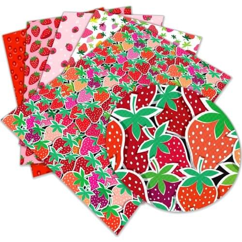 Strawberry Pattern Printed Synthetic Leather Fabric Sewing Materials For Earrings Bag Belt 30X136CM