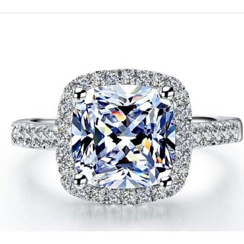 Solid 14K White Gold AU585 Ring 3CT Cushion Moissanite Diamond Engagement Ring Promise Jewelry Gift For Girl Sparky Gold Ring