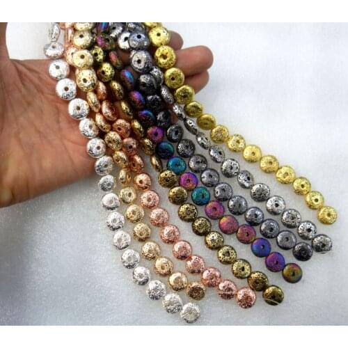 14mm Natural Stone electroplating Lava Round cake Bead Volcanic Rock Loose Bead for diy Jewelry Making Bracelet Accessories28pc