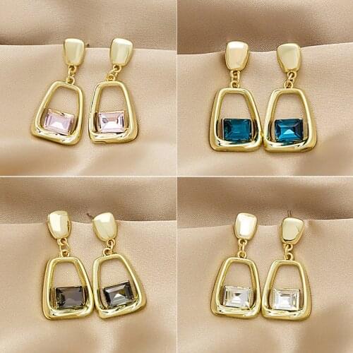 High Grade Square Rose Flower Zircon Earrings For Women Girls Fashion Geometric Pendant Stud Ear Jewelry Party Gifts