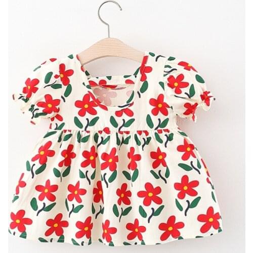 Summer Baby Girl Dress Print Flower Baby Dress Cute Kids Short Sleeve Little Princess Dresses