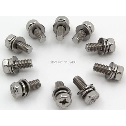 M5x12 304 stainless steel cross recessed hexagon head three sems screw M5*12 combination screw for solid state relay