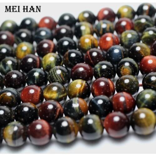 Meihan 10mm (2strands/set) Natural Colorful tiger-hawks eye smooth round stone beads for jewelry making design Free shipping
