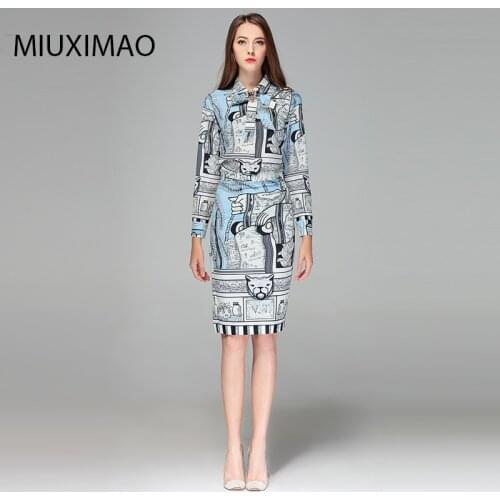 MIUXIMAO 2019 High Quality Spring&Fall Fashion Suit Sets 2 Piece Womens Full Sleeve Printed Elegant Office Dress Suit Women