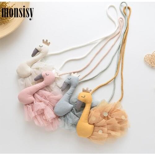 Monsisy 20pcs Shiny Swan Coin Purse Crossbody Bag Children Wallet Kid Shoulder Bag Kawaii Lace Princess Baby Small Handbag Bolsa