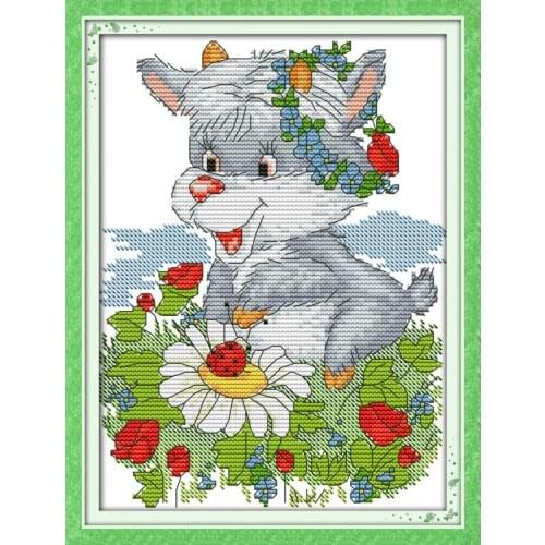 The little goat picking flowers cross stitch kit cartoon 11ct count canvas stitches embroidery DIY handmade needlework plus