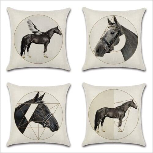 Horse Geometry decorative painting printed beige Cushion Cover Home sofa chair car seat friend kids bedroom gift pillowcase