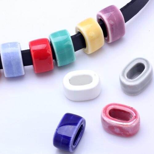 OlingArt 18*13*10MM 10pcs/lot Mixed colors Ceramic square hole 10*5mm beads Necklace Bracelet DIY Jewelry Making Leather rope