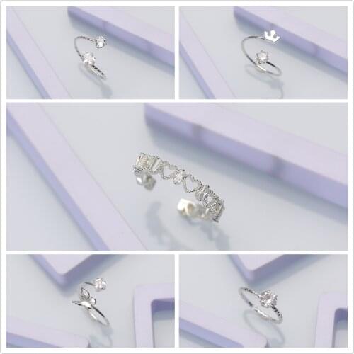 Silver Colour Hollowed-out Heart Shape Open Ring Design with Zircon Love Jewelry For Women Young Girl Child Gifts Adjustable