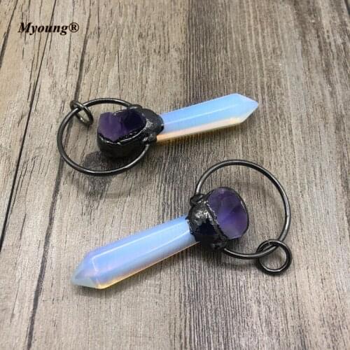 Gun Black Plated And Amethysts Point Paved Hexagon Prism Opal Pendant Charms For DIY Jewelry Necklace Making MY210606