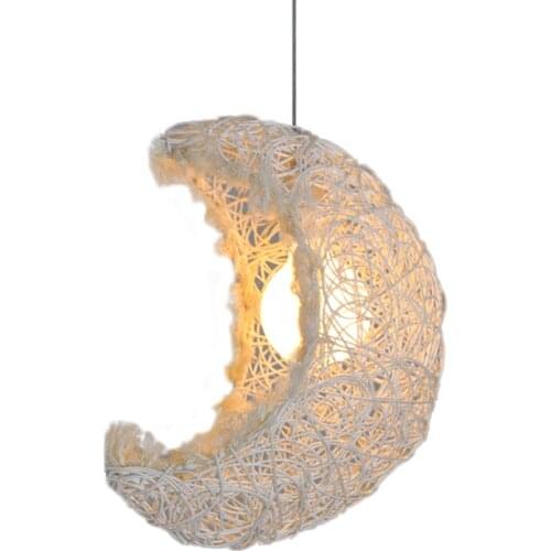 Country Rustic Beige Crescent Moon Hallway Pendant Lamp Bedroom Corridor Balcony Pendant Suspension Lighting