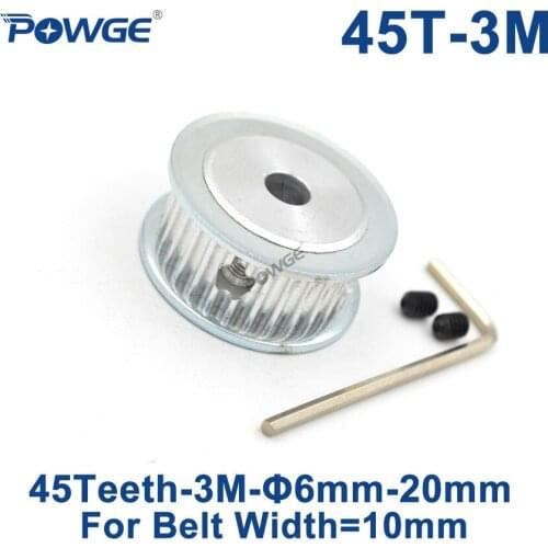 POWGE 45 Teeth HTD 3M Synchronous Timing Pulley Bore 8/10/12/12.7/14/19/20mm for Width 10mm HTD3M belt pulley gear 45T 45Teeth