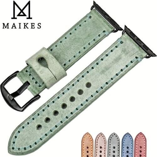 MAIKES Vintage Genuine Leather Watch Strap Watchband For Apple Watch Bands 44mm 40mm 42mm 38mm Series 6 5 4 3 2 iWatch Bracelet