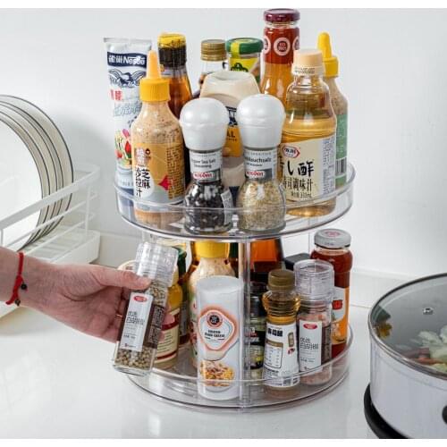 360 Rotation Cabinet Organizer Storage Spice Drink Cosmetic Storage Rack PET Transparent Turntable For Kitchen Bathroom Room