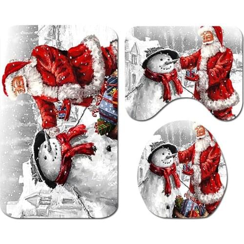 Marry Christmas cartoon Three-piece set 3D printed Bathroom Pedestal Rug Lid Toilet Cover Bath Mat Set drop shipping 08