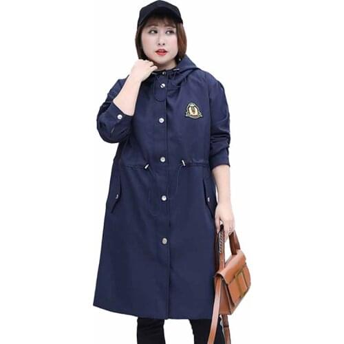 Fashion Large size Trench Coat Women 2019 Spring Autumn Hooded Windbreaker Female Solid color Casual Long Trench Basic Coat G12