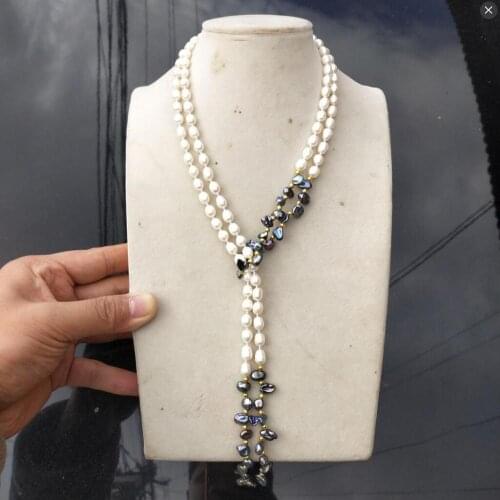 Jewelry Pearl Necklace Wholesale price new hot sell 49" White&Grey Keshi Pearl Necklace Free Shipping