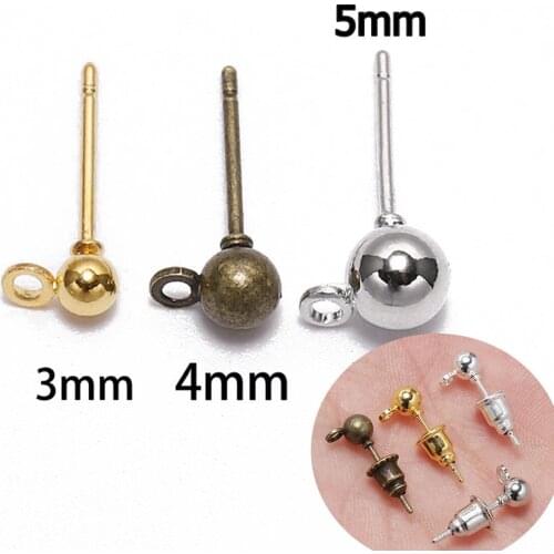 50sets Gold Silver Color Metal Ball Pin Earring Studs & Back Stoppers Plugs for Jewelry Earring Making Findings Supplies