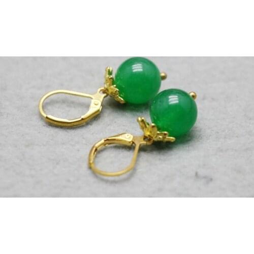 10mm Retro style Popular Green Chalcedony beads Natural stone Earrings women girls ladies gifts Earbob Eardrop jewelry Making
