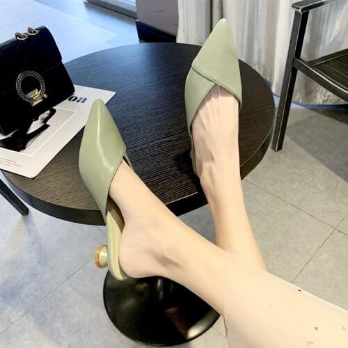 Baotou slippers female 2021 new spring and summer wear fashion small fresh net red lazy pointed half drag high heels