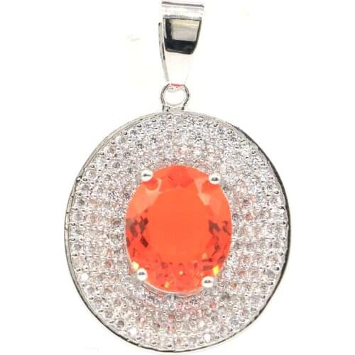 33x23mm Luxury Oval Created Orange Spessartine Garnet Bright Zircon For Ladies Bride Wedding Silver Pendant Drop Shipping