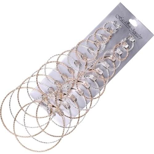 12pairs/set Fashion Gold Silver Color Mixed Big Small Circle Wire Earrings Loop Hoop Sets 25mm 50mm for Women Party Jewelry