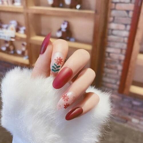 24pcs MidLength Round Head Flower Pattern Detachable Wearable Fake Nails Suitable for Girl Daily Wear Finished Nails with Glue