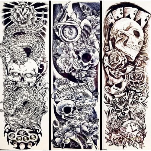 25 Design Rose Skull Punk Big Flower Arm Temporary Tattoo Men Armband Waterproof Fake Black Tattoo Women Shoulder Sleeve GQSQ042