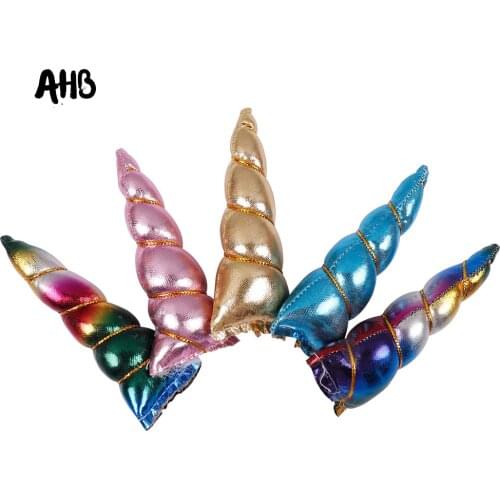 AHB 10cm Glitter Unicorn Rainbow Leather Horn DIY Children Headband Cartoon Horse Party Girls Hair Band Accessories 4pcs