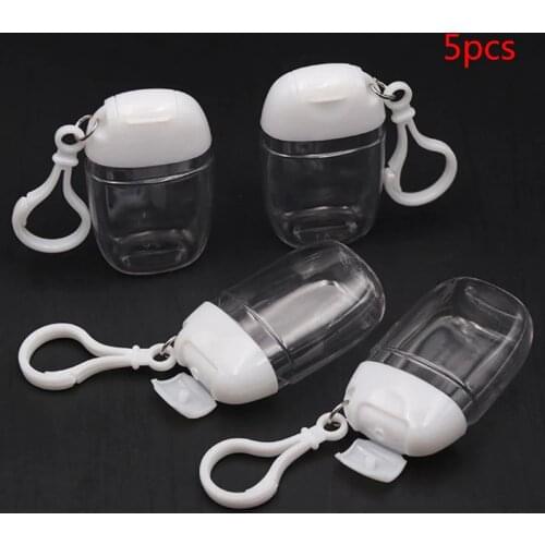 5Pcs 30ml Empty Hand Sanitizer Travel Small Size Holder Hook Keychain Carriers Flip Cap Reusable Portable Empty Bottles
