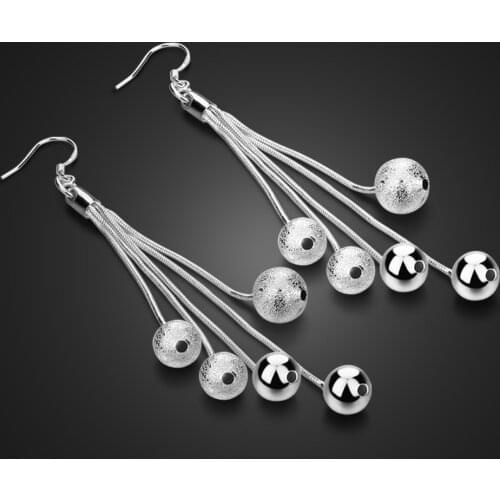 5 Styles Women 100% 925 Sterling Silver Long Tassel Earrings Fashion Beads Locks Star Elephant Flowers Drop Earrings Jewelry
