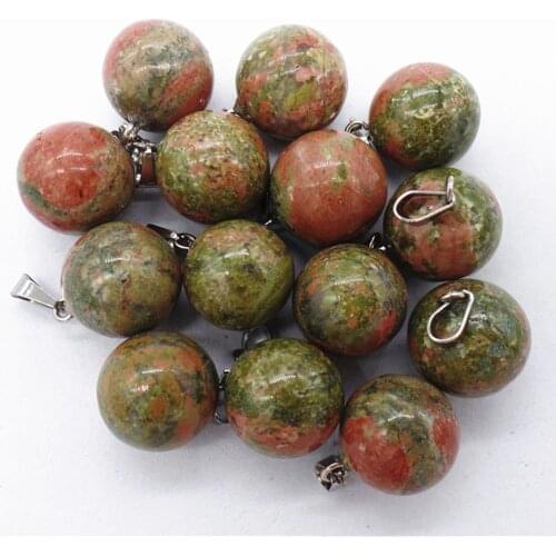 50Pcs 14mm Wholesale Natural Green Unakite Jasper Ball Pendant Bead DIY Earrings Handmade Jewelry Accessories S715