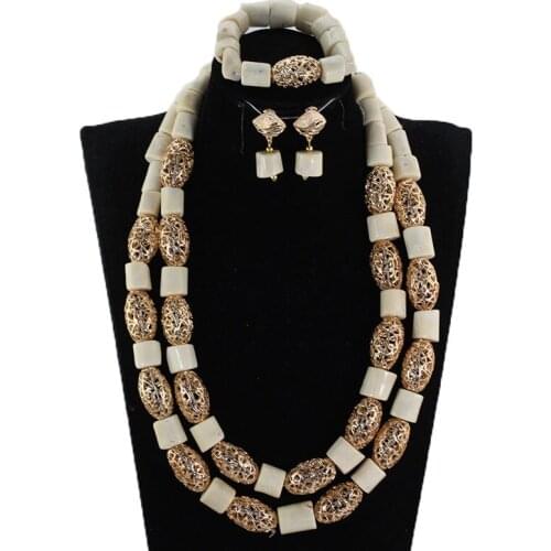 African Nigerian Wedding Beads Jewelry Set White Coral Jewelry Set Coral Beads Necklace Set Dubai Gold Jewelry Set CNR890