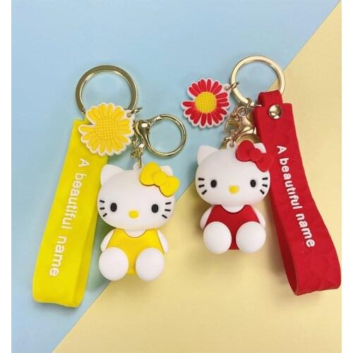 Hellokitty Cat Figurines Doll Keychain Lovely Figure Bag Ornament Pendant Girl Gifts