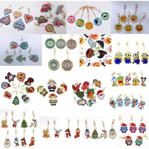 DIY bright diamond shaped diamond keychain Christmas hat cute owl pendant diamond painting crafts Christmas tree decoration