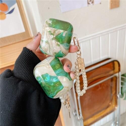 For AirPods pro 3D Marble Shell granite keychain soft Wireless Headset bluetooth case for AirPods 1 2 cover for airpods pro Box