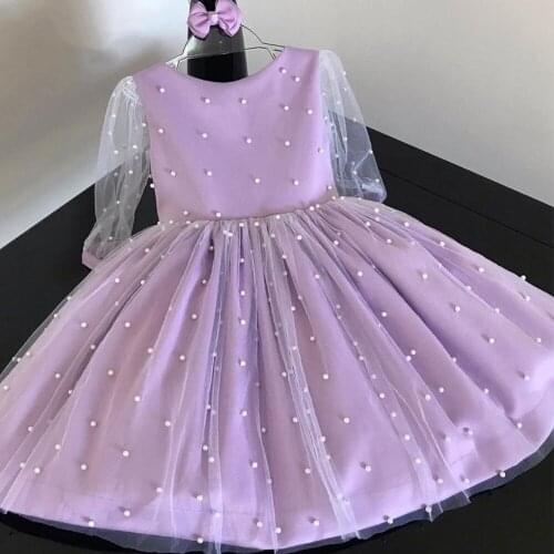 Flower Girl Dresses Sheer Neck Tiers Todder Puffy Ball Gown for Wedding Communion Pageant Kids Dresses