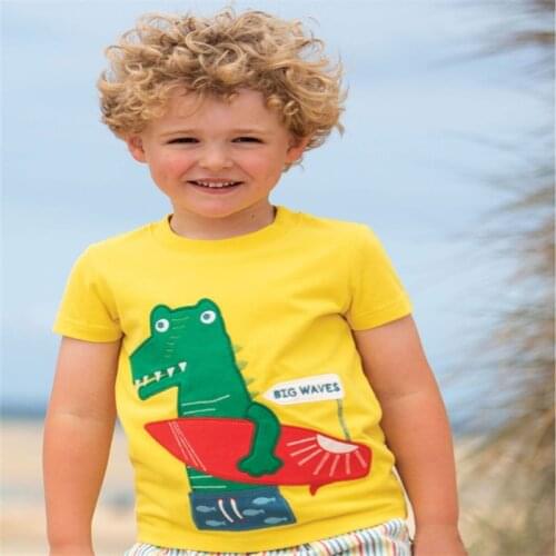 Jumping Meters New Arrival Animal Applique Baby Cotton Tees Tops for Boys Girls T shirts Summer Cute Stripe Children Clothing