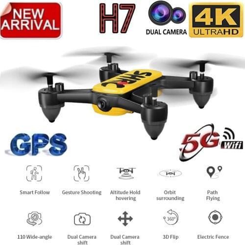 H7 GPS Drone with 4K HD Dual Camera Wide Angle Quadcopter Anti-shake WIFI FPV RC Drones Professional GPS smart Follow Me
