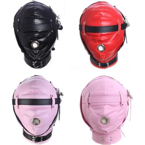 Pink Black SM Exotic toy Fetish Slave Mouth Hood Blindfold Head Mask Party Bdsm Bondage Sex toys Gothic Halloween Cosplay mask