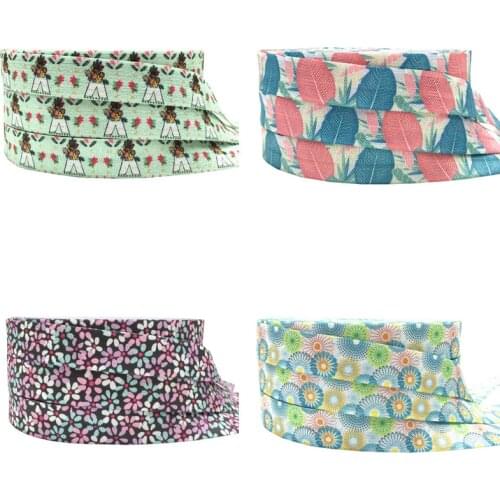 5/8'' 10yards Leaf Sun Flower Fold Elastic FOE Printed Headband Headwear Hairband Decor Wholesale