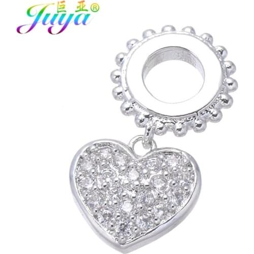 DIY Jewelry Findings Gold/Rose Gold Pave Zircon Heart Bail Charms Accessories For Women Handmade Charms Jewelry Making