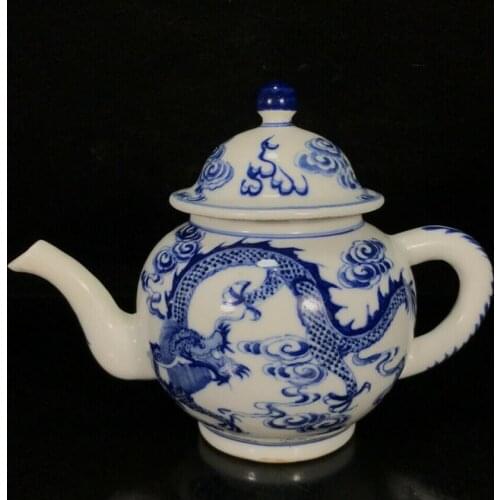 8" China antique Qing Dynasty Kangxi Blue and white Dragon pattern pot