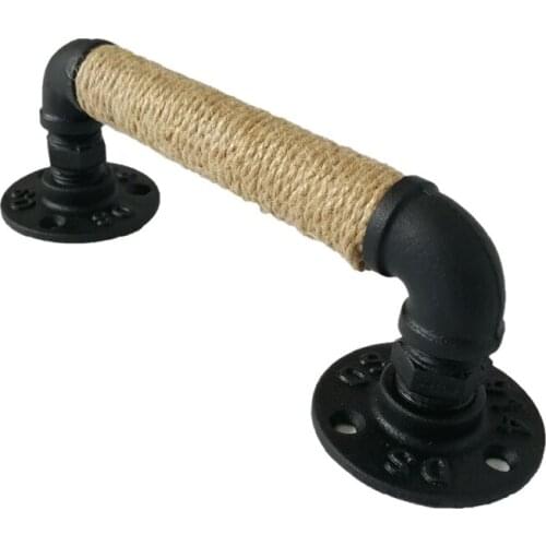 Hot Industrial Style Pipe Furniture Handle Barn Sliding Wooden Door Handles Black Antique Vintage European Wrought Iron Rope Han
